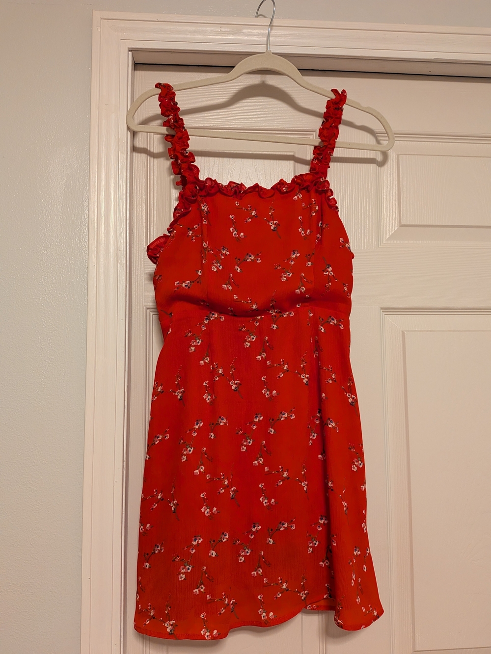 Lulu's Red Floral Ruffle-Strap Mini Dress - Picture 5 of 12